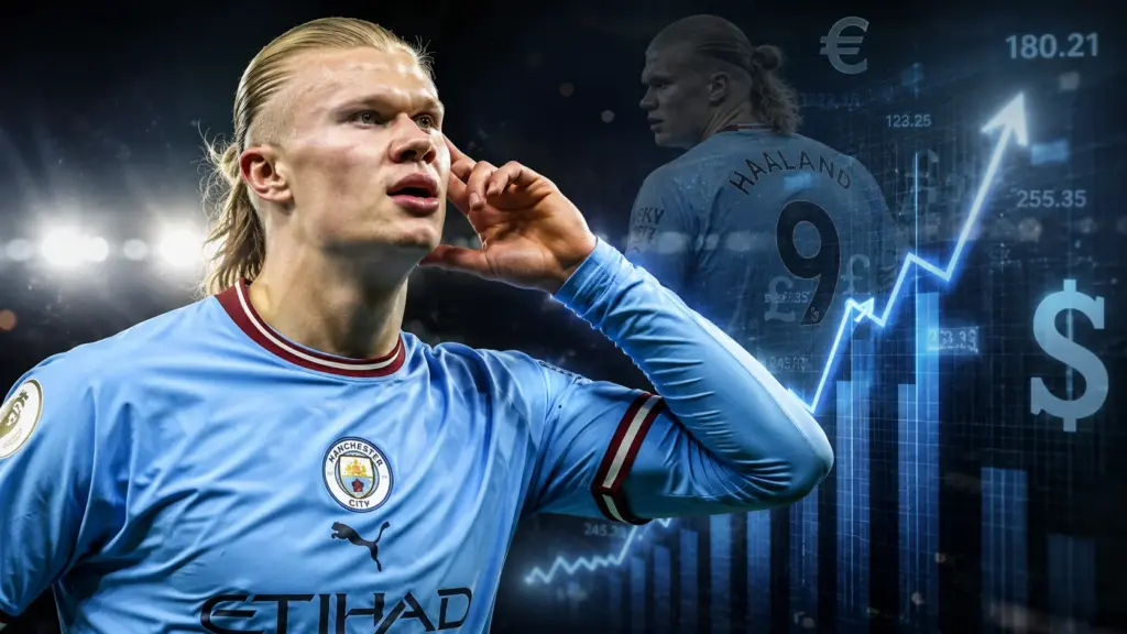 Erling Haaland celebrating a goal for Manchester City