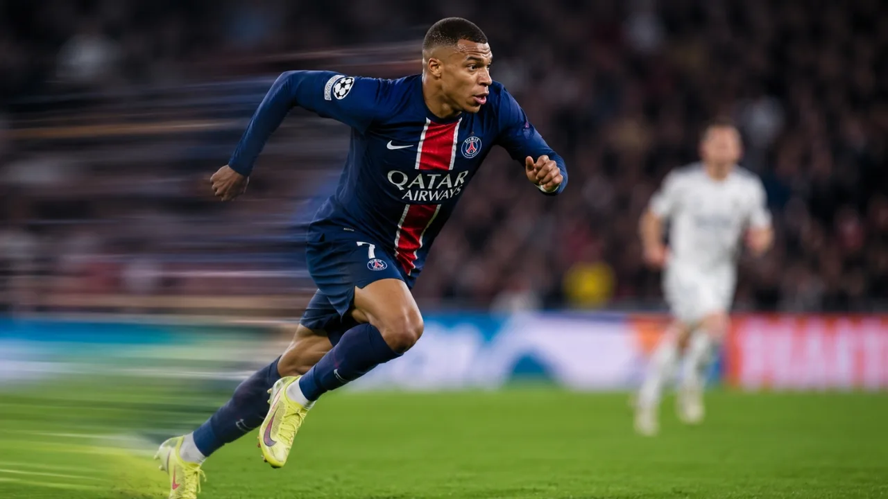 Fastest football player sprinting at full speed during a professional football match.