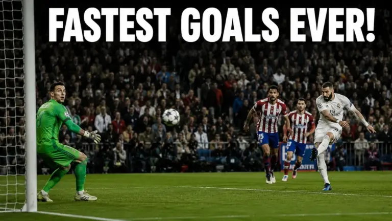 Football player celebrating after scoring one of the fastest goals ever recorded in football history.