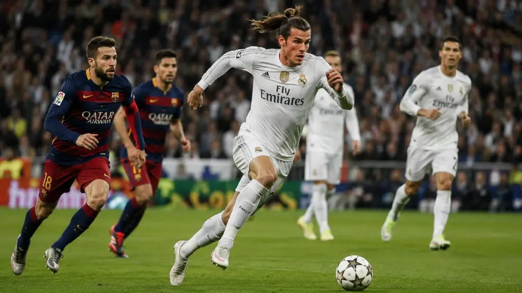 Gareth Bale sprinting past Marc Bartra during the 2014 Copa del Rey final