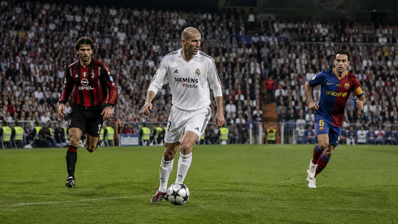 Greatest midfielders in football history including Zinedine Zidane, Xavi, Andrés Iniesta, Luka Modrić, and Andrea Pirlo.