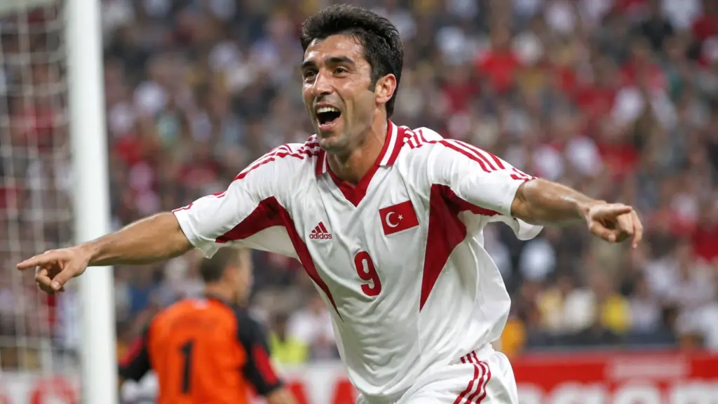 Hakan Sukur celebrating after scoring the fastest FIFA World Cup goal