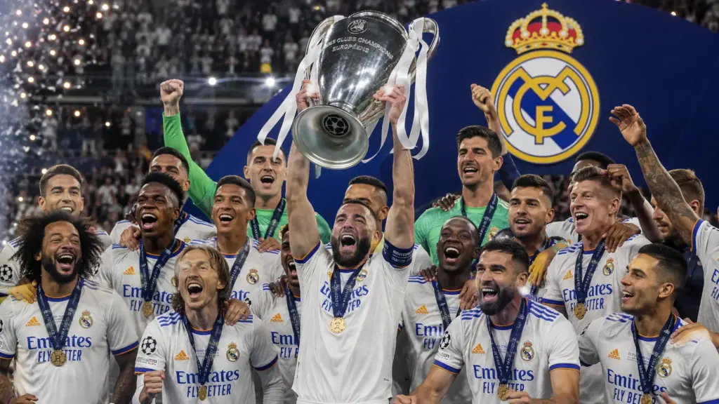 Real Madrid players celebrating a major European trophy victory